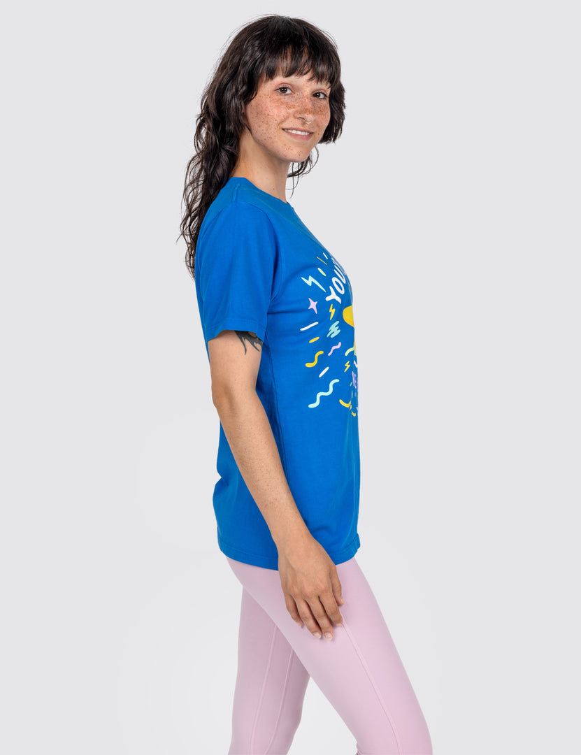 Picture of a woman in the T-shirt on the side of the T-shirt