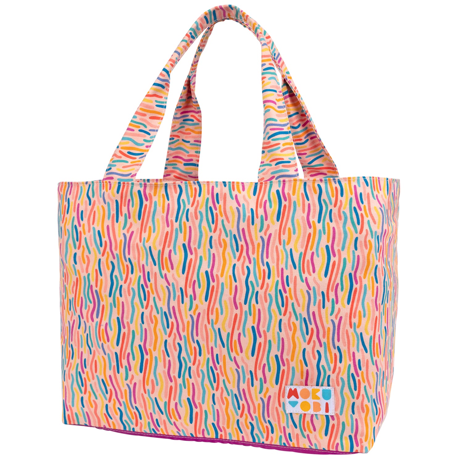 large tote bag with all over squiggly designs