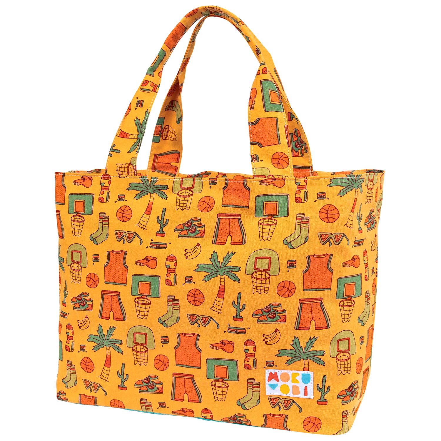 Large tote bag with colorful basketball inspired designs