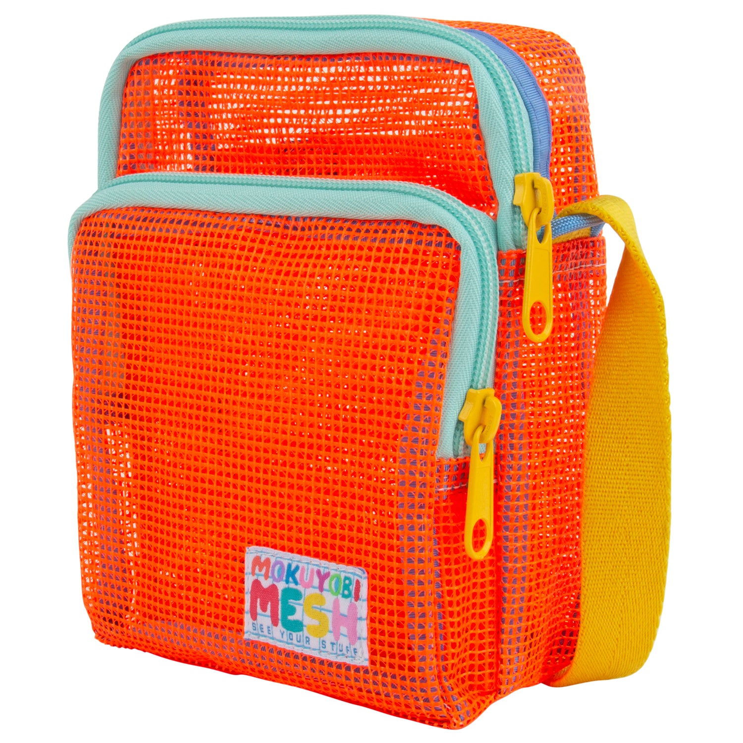 colorful mesh crossbody bag with zipper pockets