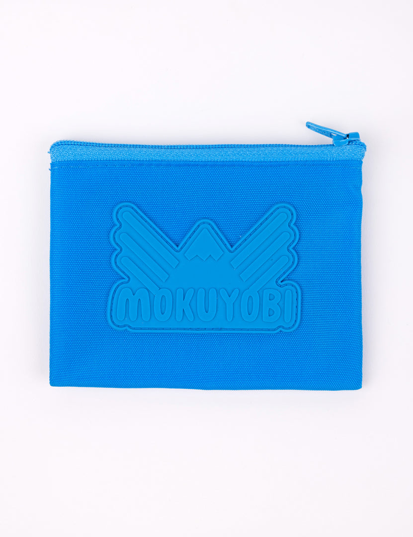 Small coin pouch with Mokuyobi logo in bluejay