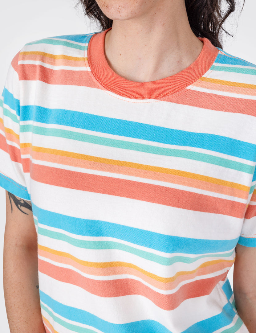 Close-up of the front of the striped T-shirt
