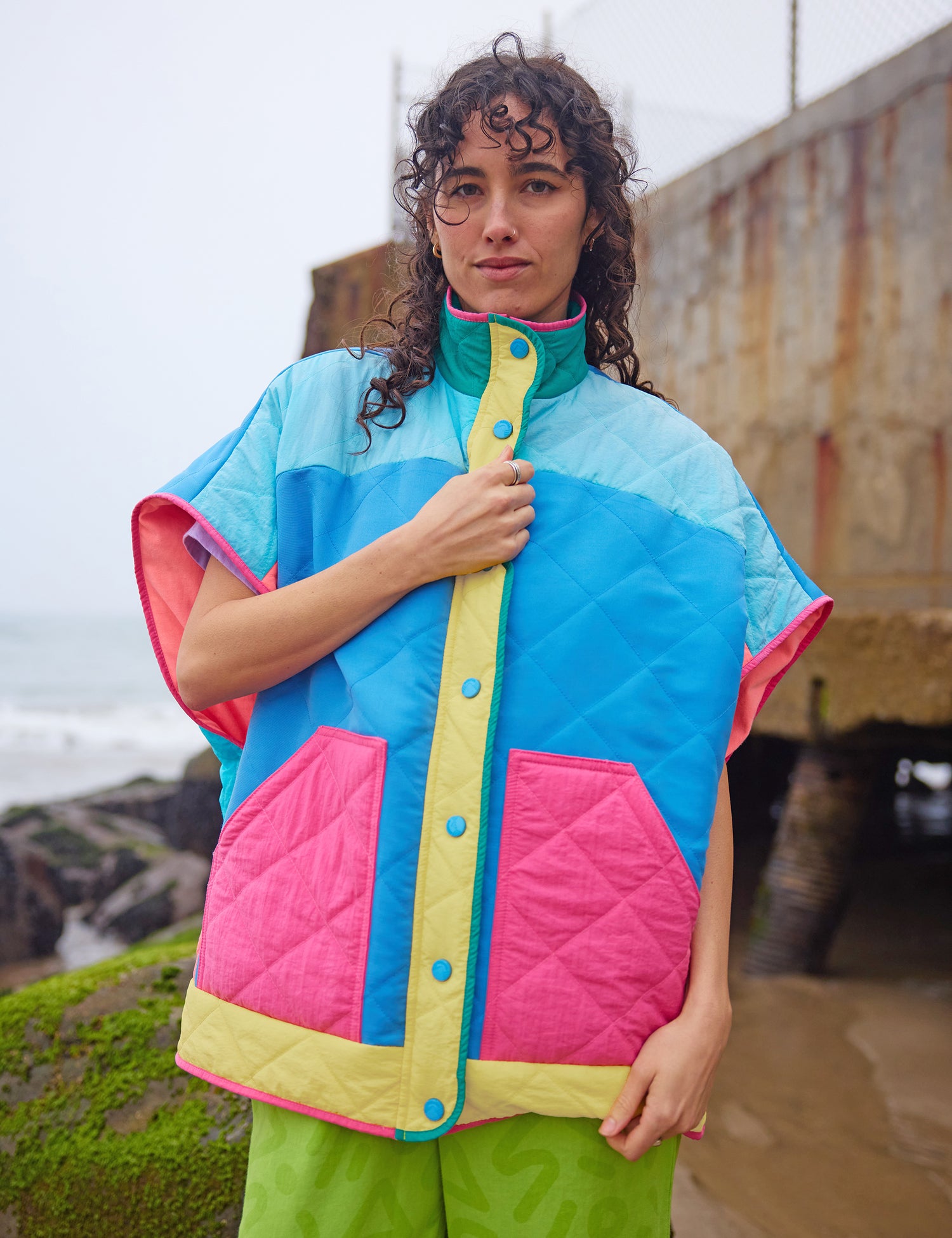 Lagoon Quilted Poncho Vest