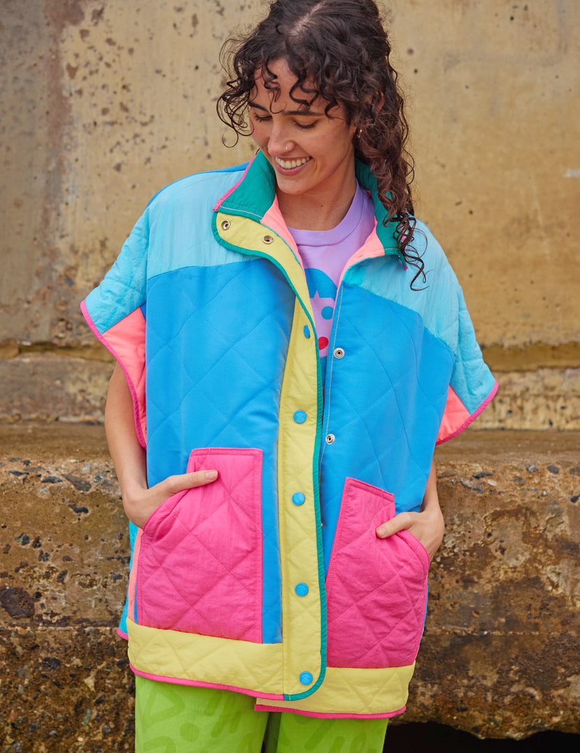 Lagoon Quilted Poncho Vest