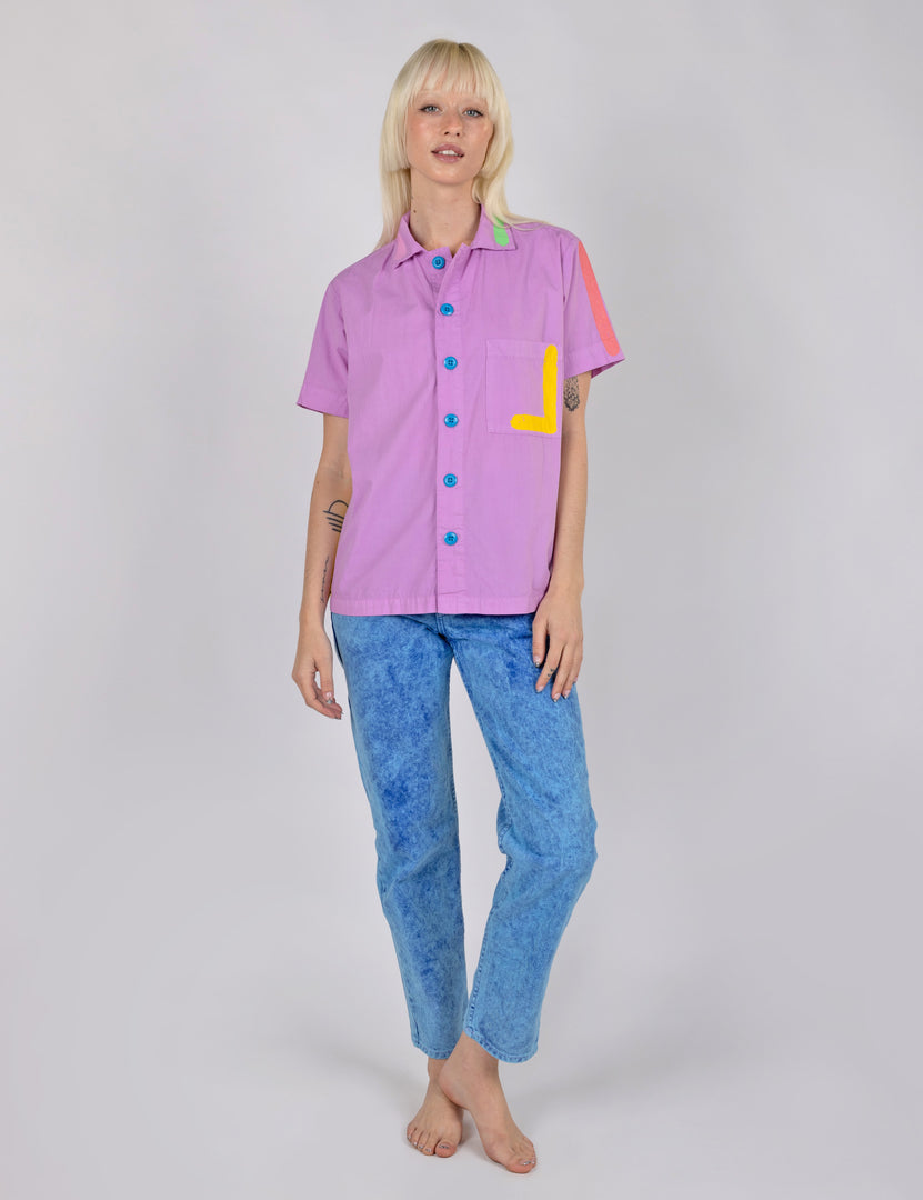 Neon Lines Tropical Button Up