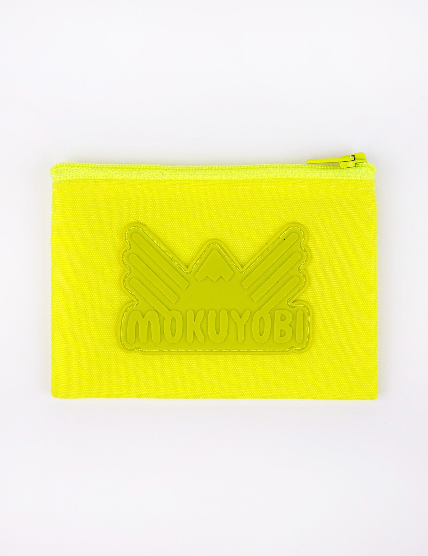 Small coin pouch with Mokuyobi logo in neon yellow