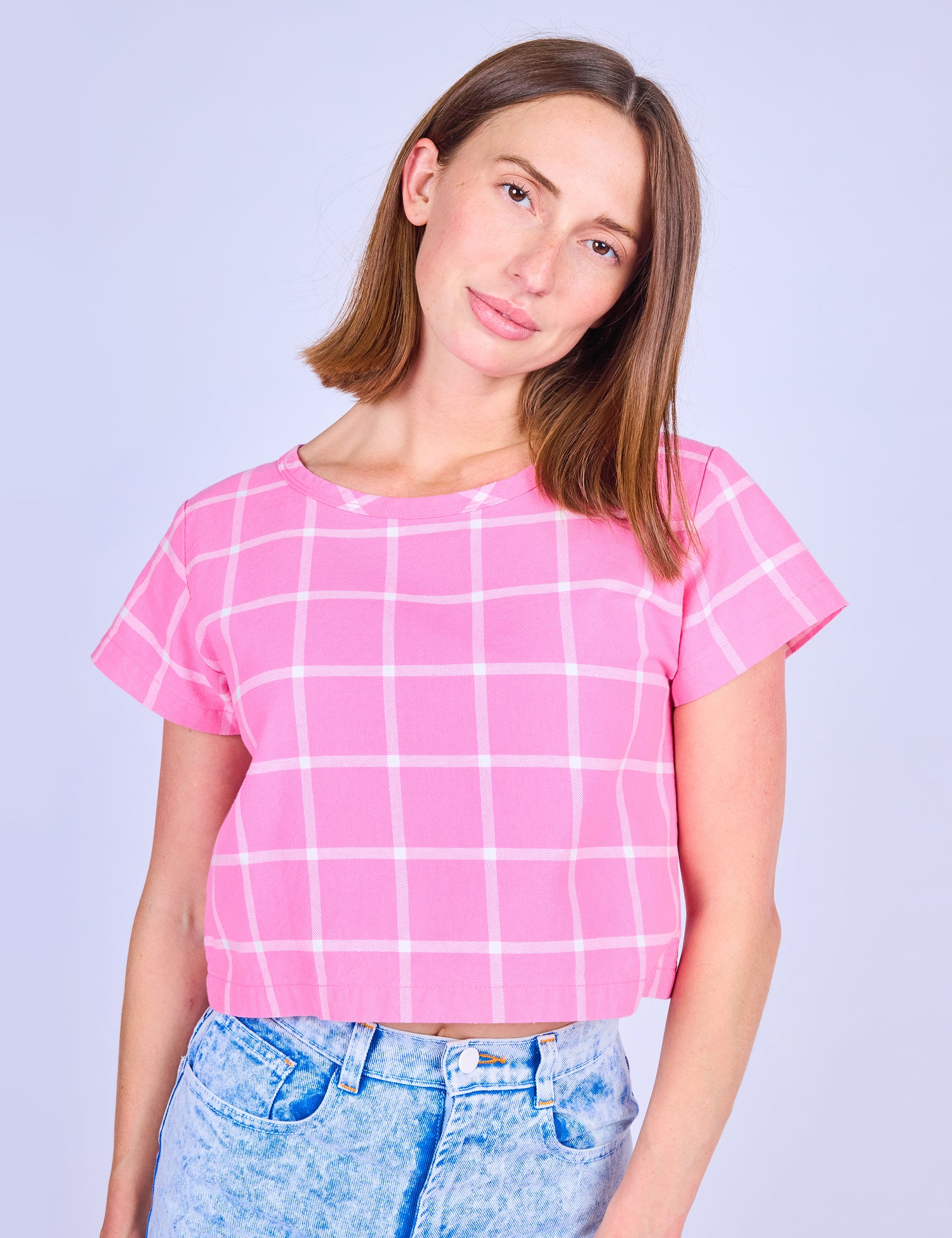 Pinky Grid Crop Top