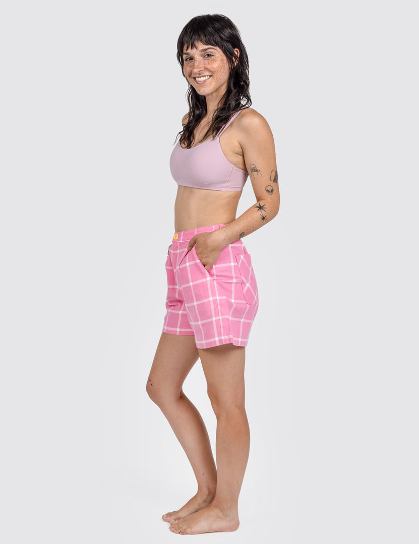 Woman wearing Grid Shorts