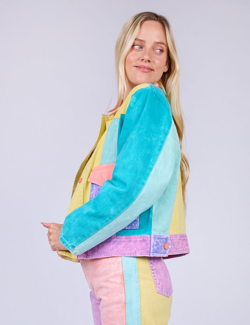 Block Denim Jacket Pastel Colour Block Jacket Stellar Night Acid