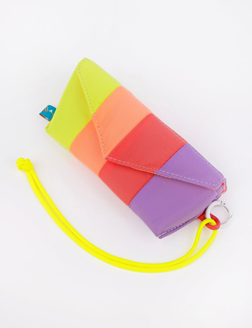 rectangular sunglasses case with yellow coral watermelon and lavender stripe design