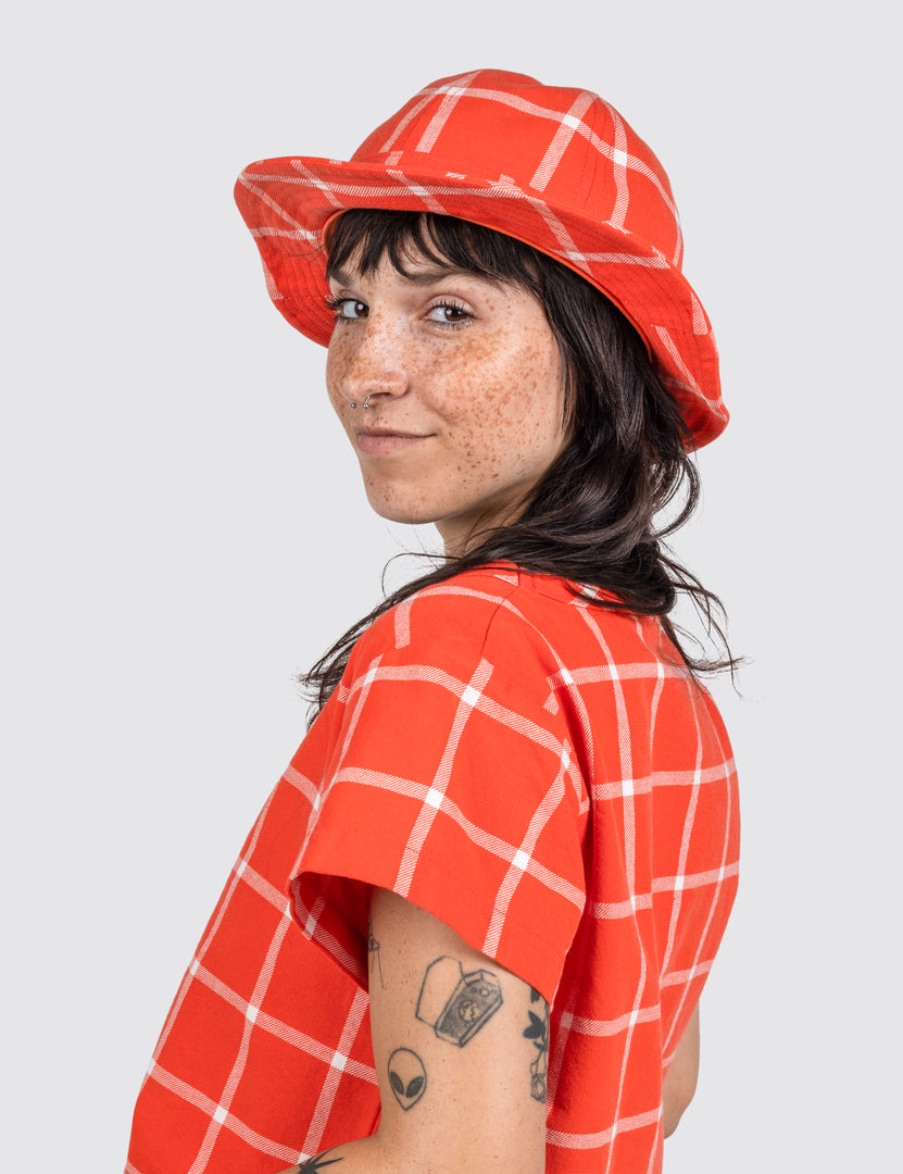 woman in Grid Hat