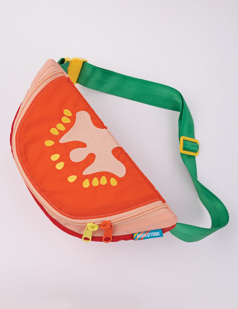 A tomato slice design fanny sling with green strap