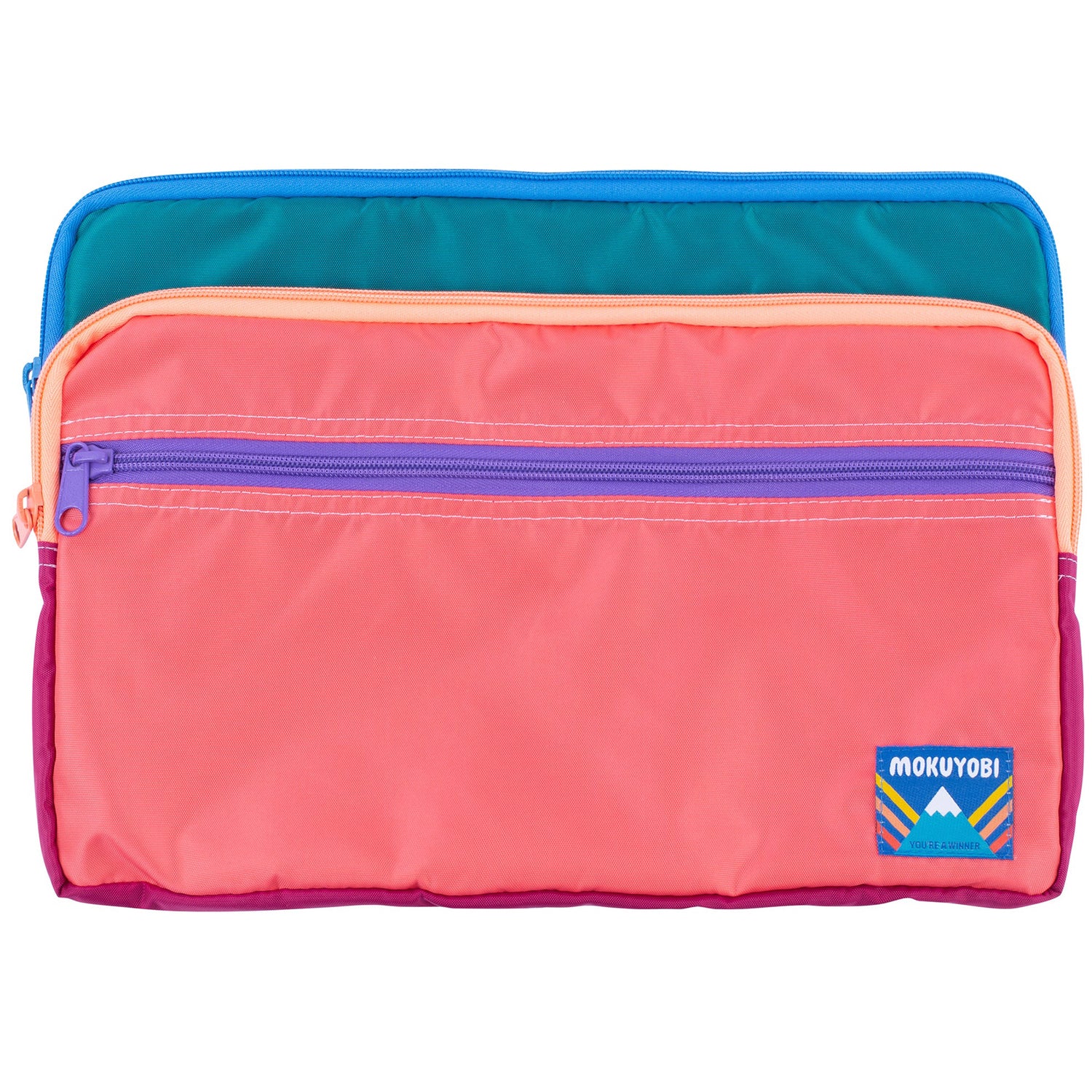 A colorful laptop case with zipper pockets
