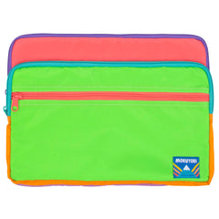 A colorful laptop case with zipper pockets