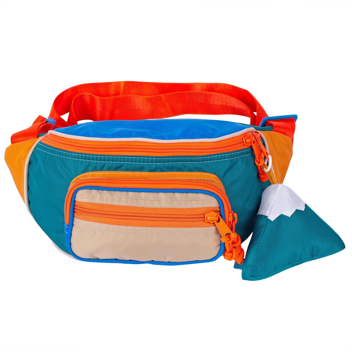 Large fanny pack sling in multiple colors with a mountain design keychain