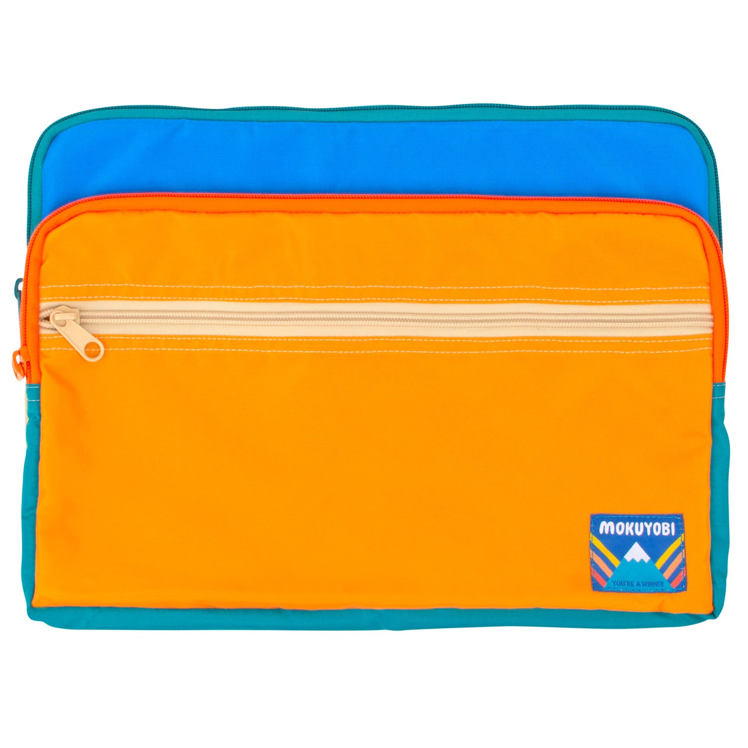 A colorful laptop case with zipper pockets
