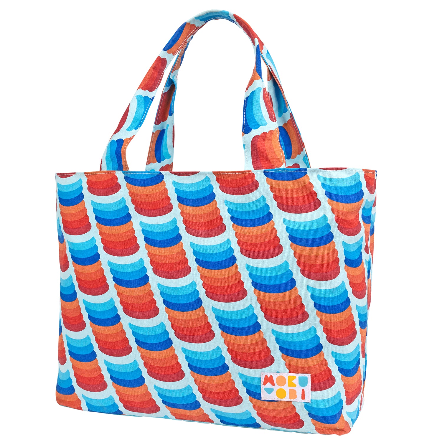 Large tote bag with colorful horizontal designs