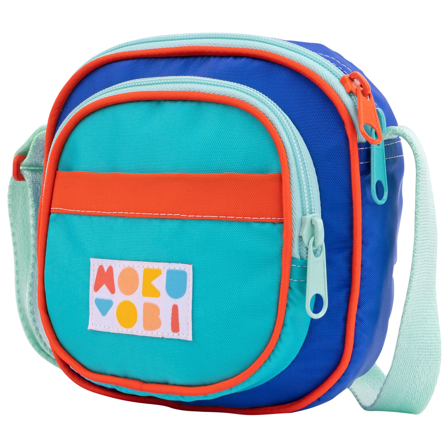 Semi circular, colorful retro bag with zipper pockets