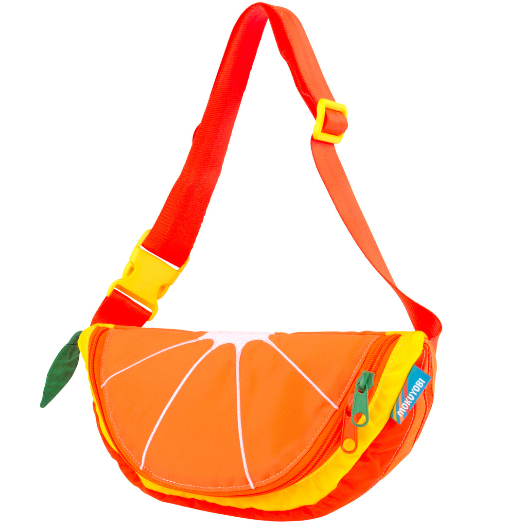 Orange fruit design fanny pack sling in various colors.
