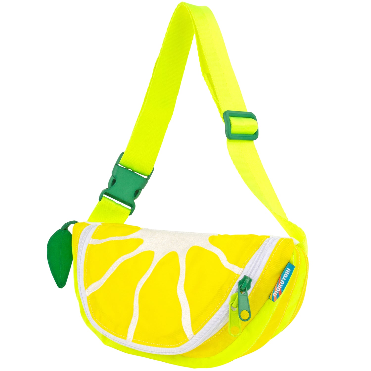 Lemon fruit design fanny pack sling in yellow and green colors.